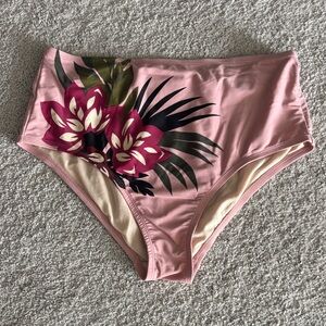 Kona Sol Pink High-Waist Bikini Bottom with Floral Print